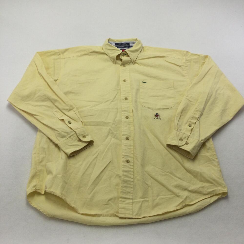 Tommy Hilfiger Shirt Mens Large Yellow Long Sleeve Button Down Casual Top